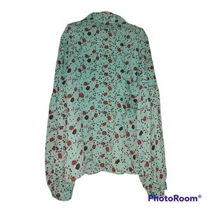Free People Mint Green Floral Balloon Sleeve Ruffle Blouse Size Small